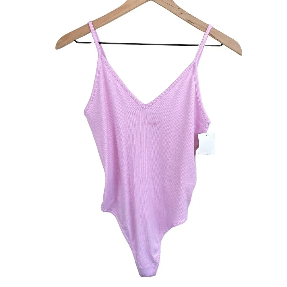 bp Nordstrom lavender pink bouquet v-neck ribbed thong tank top bodysuit medium - Picture 12 of 12